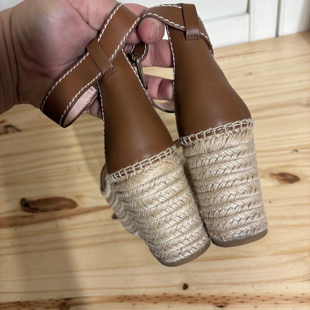 J Crew Size 7 Leather Flatform Wedge Espadrilles Burnished Pecan Brown Heel - Picture 8 of 12